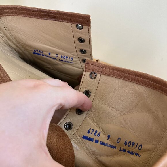 Brahma Leather Lace-Up Boots Roper Western Kiltie Fringe Two-Tone Brown - Picture 6 of 7